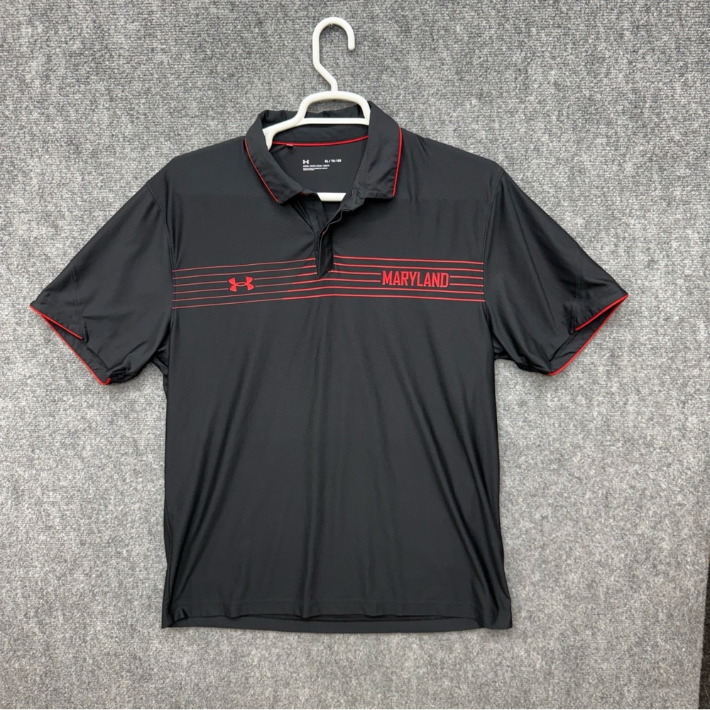 Under Armour Polo Black Maryland Men's loose  size XL red trim - Picture 8 of 10